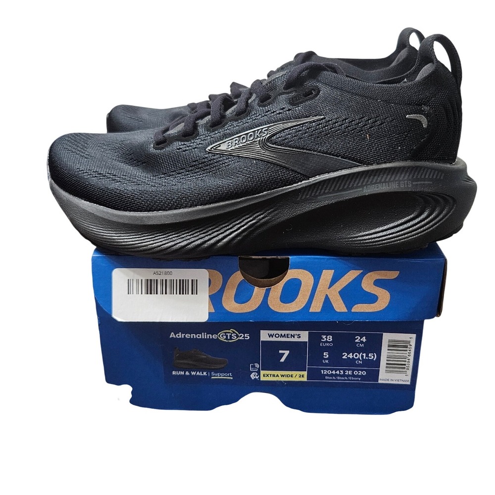 Brooks Adrenaline GTS 25 Womens 7 Extra Wide 2E Black Running Shoes 120443-2E